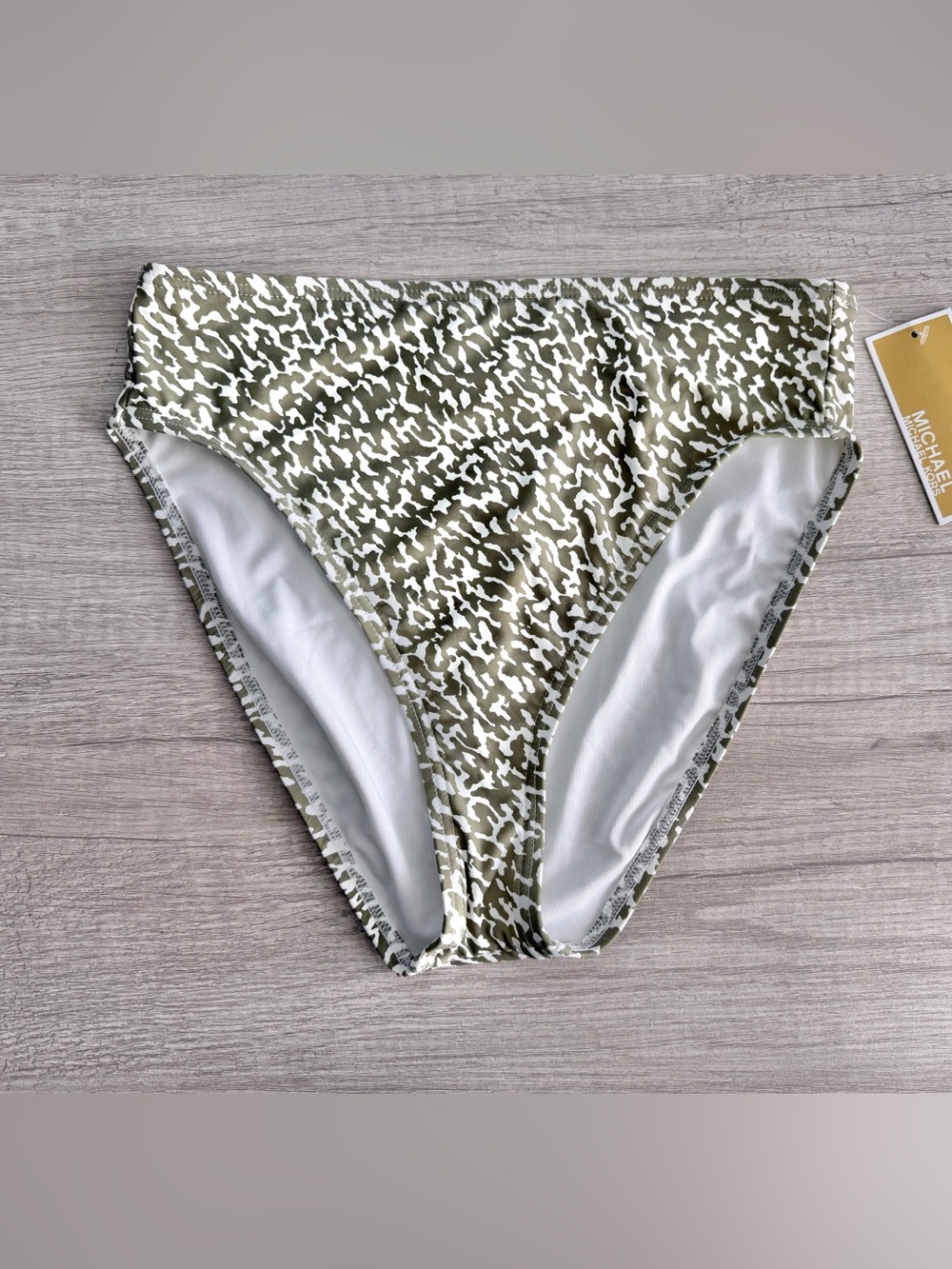 Michael Kors Women’s Green High Waist Bikini Bottom - Hazy Cheetah Size Small